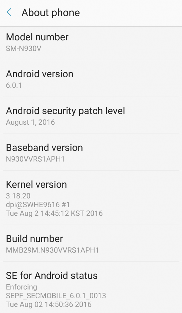 Galaxy Note 7 August security patch